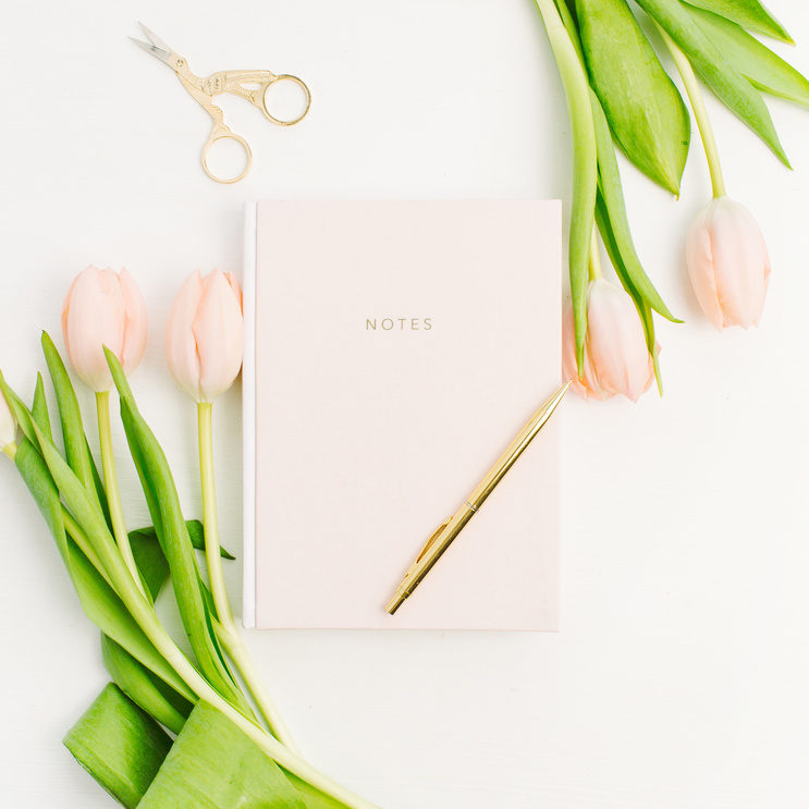 Notebook with Pen and Flowers 